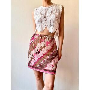Vintage 1960s Pucci Pink & Brown Printed Nylon Slip Skirt